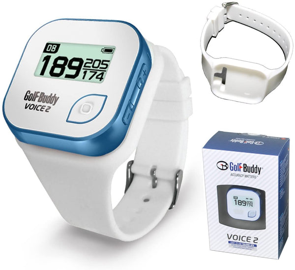 Golfbuddy Voice2 Easy-To-Use Talking GPS + Golf Buddy Wristband (White)