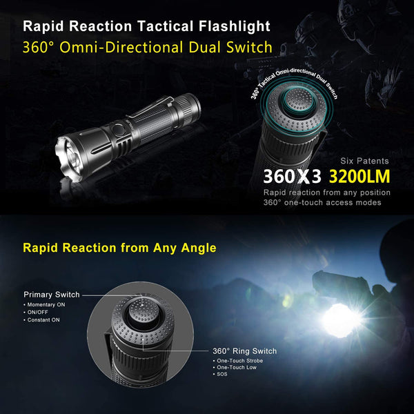 Klarus 360x3 3200 Lumens USB Rechargeable Tactical Flashlight