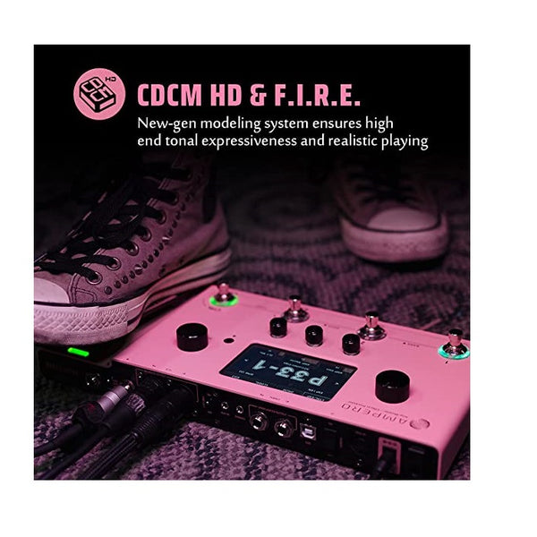 Hotone Ampero MP-100 Guitar Bass Amp Modeling IR Cabinets Simulation Multi Language Multi-Effects with Expression Pedal Stereo OTG USB Audio Interface(Pink Limited Edition)