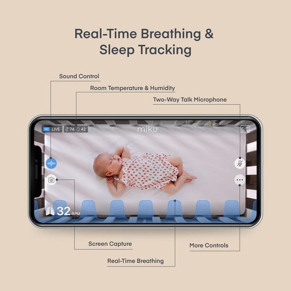 New Miku Pro Smart Baby Monitor & Wall Mount: HD Video Baby Monitor with Camera & Audio, Real-Time, Contact-Free Breathing & Sleep Tracking - Night Vision, Humidity & Temperature - Two-Way Talk, Sound