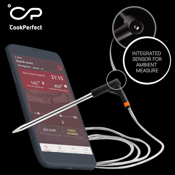 CookPerfect Smart Wireless Meat Thermometer with 400ft Bluetooth Range for The Oven Grill Kitchen BBQ Smoker Rotisserie with Bluetooth and WiFi Digital Connectivity (1 Probe Included)
