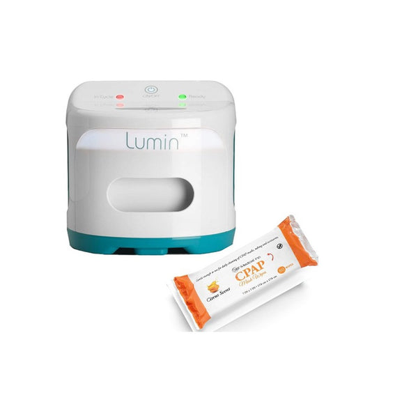 Lumin CPAP and Accessories Cleaner with Citrus CPAP Wipes Flat Pack (2 in 1 Combo Pack)