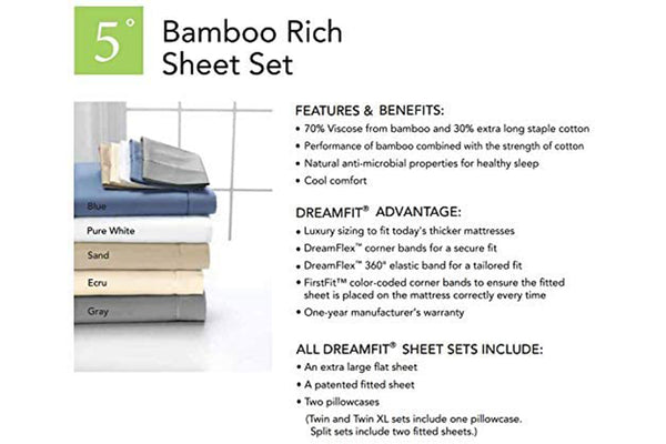 Degree 5 Dreamfit Bamboo Rich Naturally Cooling Sheet Set - Blue,Queen