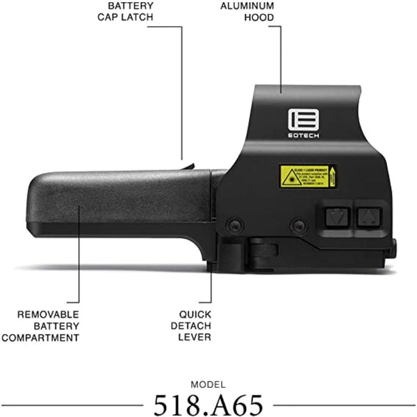 EOTECH 518.A65, Holographic Weapon Sights, 1 MOA, Not Night Vision Compatible, Black, Length: 5.60