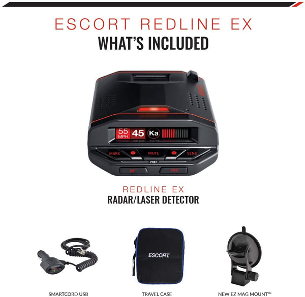 Escort Redline EX Laser Radar Detector - Escort Live, Extreme Range, False Alert Filter, OLED Display, Voice Alerts