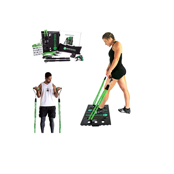 BodyBoss 2.0 - Full Portable Home Gym Workout Package + Resistance Bands - Collapsible Resistance Bar, Handles - Full Body Workouts for Home, Travel or Outside