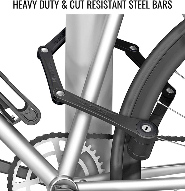 FOLDYLOCK Compact Bike Lock Black | Extreme Bike Lock - Heavy Duty Bicycle Security Chain Lock Steel Bars| Carrying Case Included
