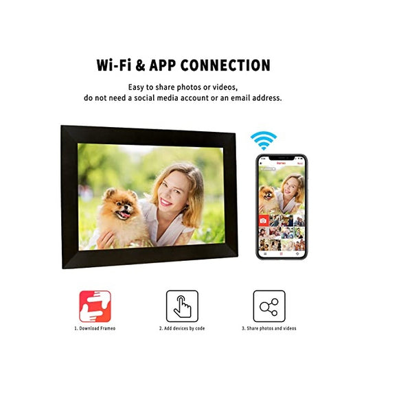 AEEZO 10.1 inch WiFi Digital Picture Frame, IPS Touch Screen Smart Cloud Photo Frame with 16GB Storage, Easy Setup to Share Photos, Videos via Free Frameo APP