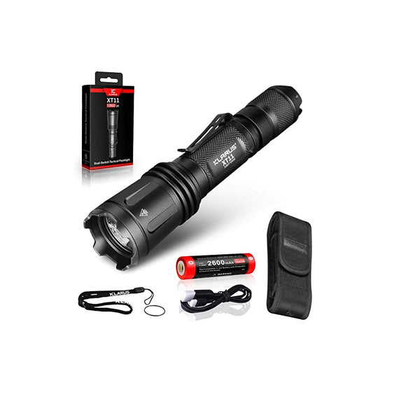 klarus XT11 1060 Lumens Dual Tail Switches Tactical Flashlight, CREE LED Flashlight with USB Rechargeable 18650 Battery, 3 Lighting Modes Plus Strobe, IPX8 Water Resistant