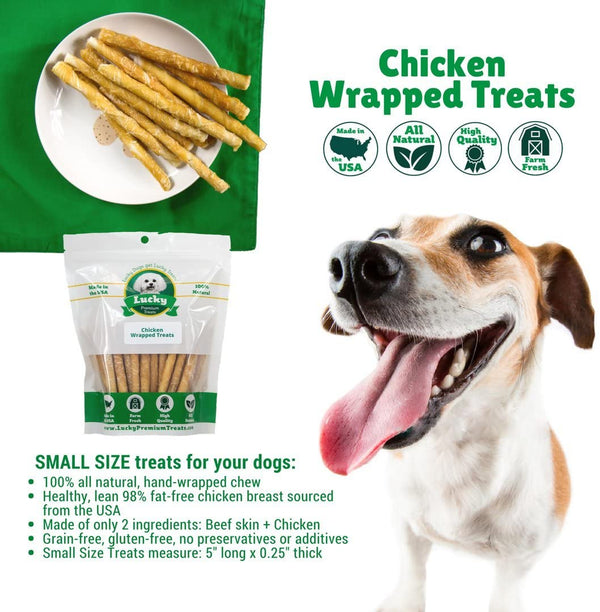 Lucky Premium Treats Healthy Chicken Wrapped Rawhide Dog Treat - 250 Chews