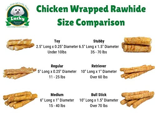 Lucky Premium Treats Healthy Chicken Wrapped Rawhide Dog Treats, All Natural Gluten Free Dog Treats for Small Dogs, 150 Chews