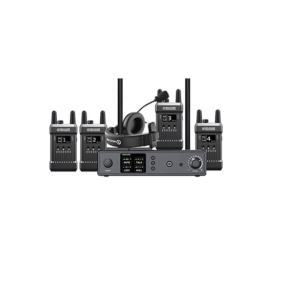 Hollyland Mars T1000 Full-Duplex Wireless Intercom System | Dual-Device Cascade Connection | Carrier-Grade Voice Quality (1 Base Station with 4 Beltpack Transceivers)