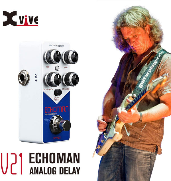 Xvive V21 Guitar Effect Pedal Echoman Vintage Pure Analog Delay, True Bypass, Bundled with Guitar Pick (Black)