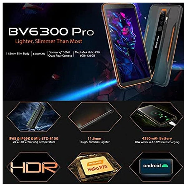 Blackview BV6300 Pro Unlocked Smartphone Phones (6GB+128GB) 5.7'' HD+ Display with Water Drop 16MP + HDR Cameras Bundle Listing with Lens Cleaning Cloth