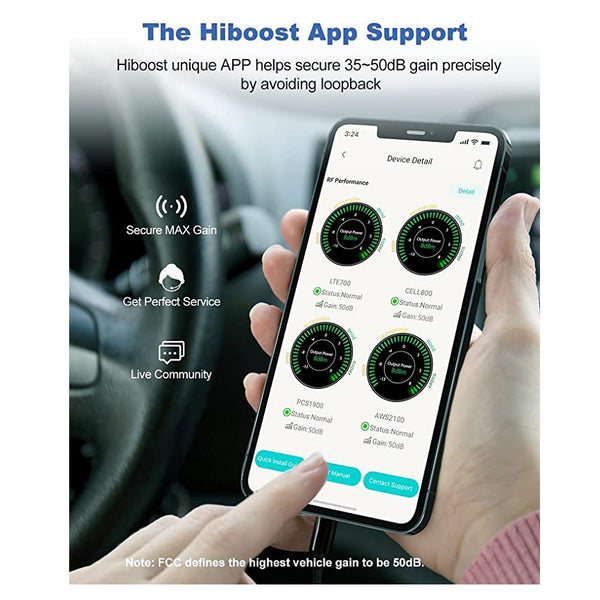 HiBoost Cell Phone Signal Booster for Car, SUV, Van. APP fine Tune MAX gain. Car Cell Phone Booster for All U.S. Carriers-Verizon AT&T T-Mobile & More, FCC Approved