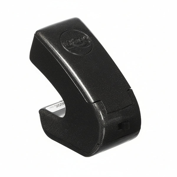Ebow Plus angled view showing ergonomic design for controlled string sustain on electric guitar