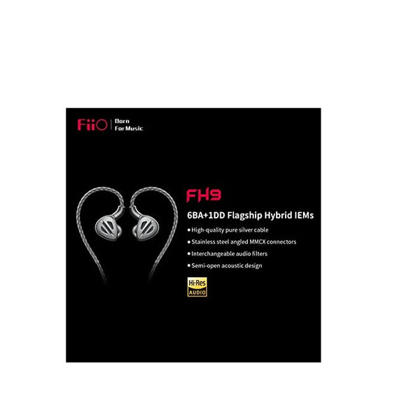 FiiO FH9 Earphone Wired Hi-Res Over-The-Ear 1DD+6BA MMCX Connectors High-Purity Monocrystalline Pure Silver Cable DLC (Titanium)