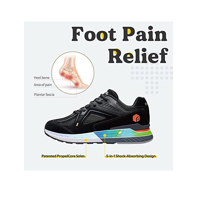  FitVille Wide Walking Shoes for Men Wide Width Sneakers for  Flat Feet Arch Fit Heel Pain Relief - Rebound Core (8 Wide, Black)