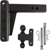 BulletProof Hitches 2.0" Adjustable Heavy Duty (22,000lb Rating) 4" Drop/Rise Trailer Hitch with 2" and 2 5/16" Dual Ball (Black Textured Powder Coat, Solid Steel)