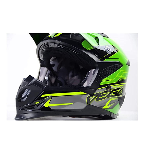Vega Helmets Unisex-Adult Off-Road MCX Lightweight Fully Loaded Dirt Bike Helmet (Green Stinger Graphic, XL)