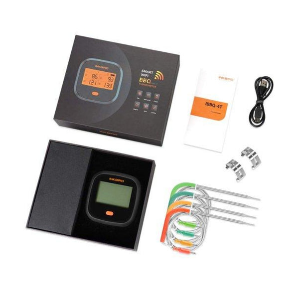 Inkbird Grill Thermometer IBBQ-4T, BBQ Thermometer with 4 Probes, Calibration, Timer, High and Low Alarm, Meat Thermometer for Smoker, Oven, Kitchen, Drum