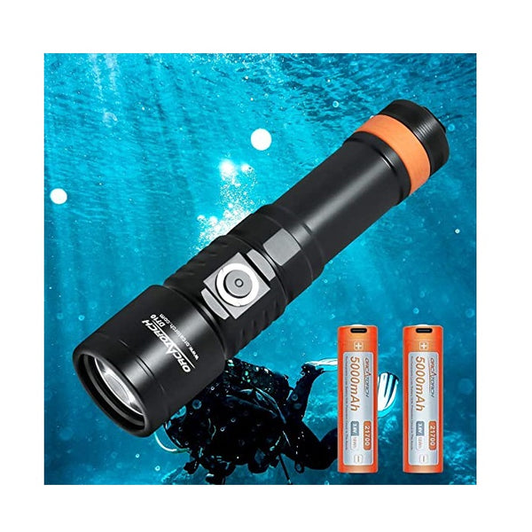 ORCATORCH D710 Scuba Diving Light, 3000 Lumens Underwater Flashlight with 6 Degrees Narrow Beam, IP68 Waterproof Night Dive Torch with Battery Indicator, 2Pcs 21700 Rechargeable Battery Included