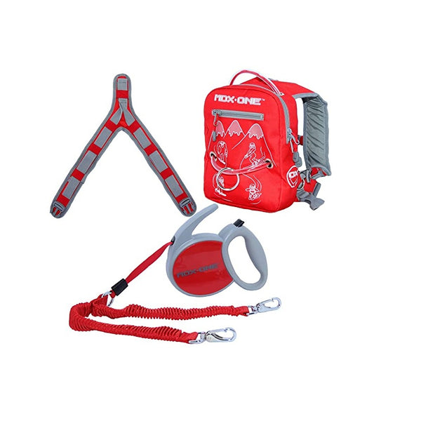 MDXONE Kids Snowboard Ski Trainer Harness with Retractable Leash and Absorb bungees(RED)