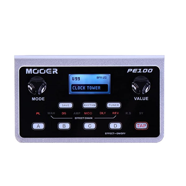 MOOER PE100 Portable Desk Top Guitar Multi Effects with 198 presets, 36 effects, Drum Machine, Metronome, Tap Tempo, Aux In Headphone
