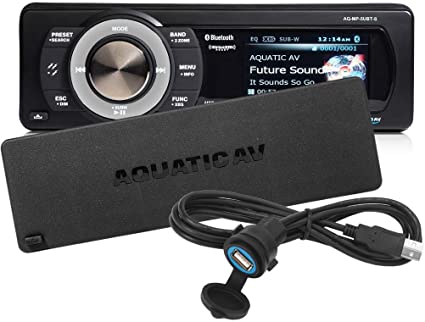 Aquatic Av AQ-MP-5UBT-S Waterproof Marine Digital Media Receiver with Dock/Bluetooth/USB and Satellite Radio Ready
