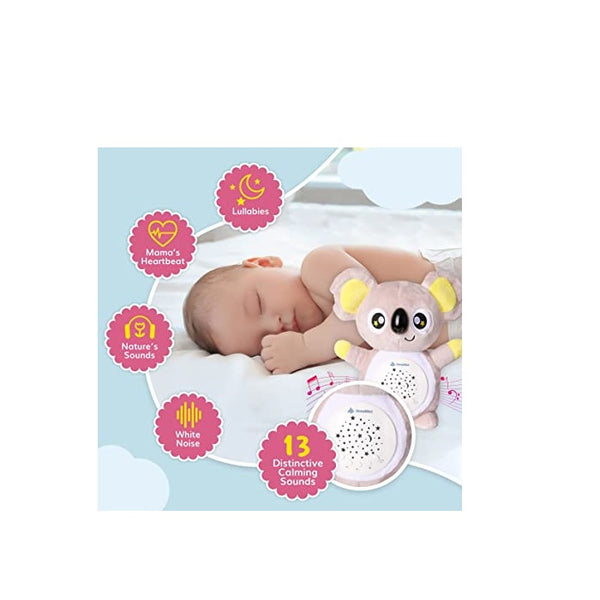 SleepBliss - Koala Sleep Soother with Star Night Lights Projector and 13 Soothing Sounds - Plush Stuffed Animal Baby Soother with White Noise, Heartbeat - Toddler Sleep Aid with Music