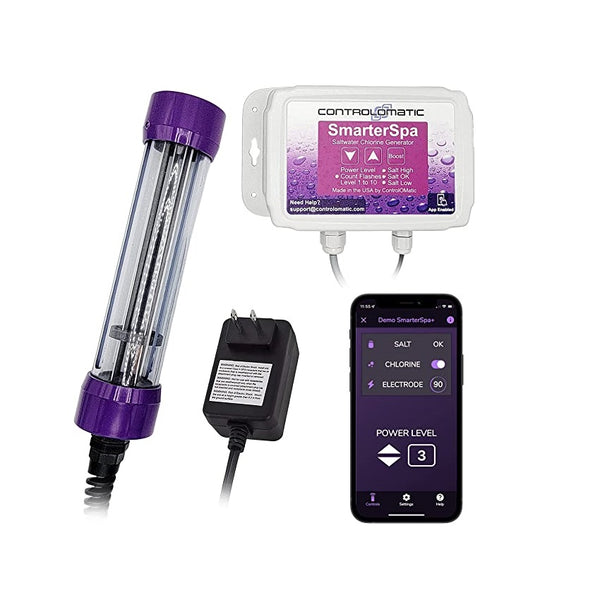 ControlOMatic SmarterSpa+ Saltwater Chlorine Generator for Spas, Hot Tubs, and Pools with Built-in Chlorine Detection and Mobile App Compatibility