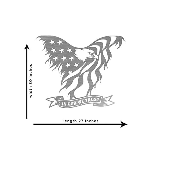 Precision Metal Art Laser Cut American Eagle Steel Wall Art with ‘in God We Trust’ Banner – 30” Patriotic 3D Wall Décor for Home or Office, Ideal for Indoor or Outdoor Use