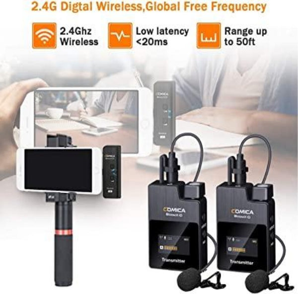 Comica Boomx-D Mi2 2.4G Wireless Microphone Compatible With Iphone/Ipad, Wireless Lavalier Lapel Microphone With 2 Transmitters, Dual Lav Mic For Interview Youtube Recording Facebook Tiktok Livestream